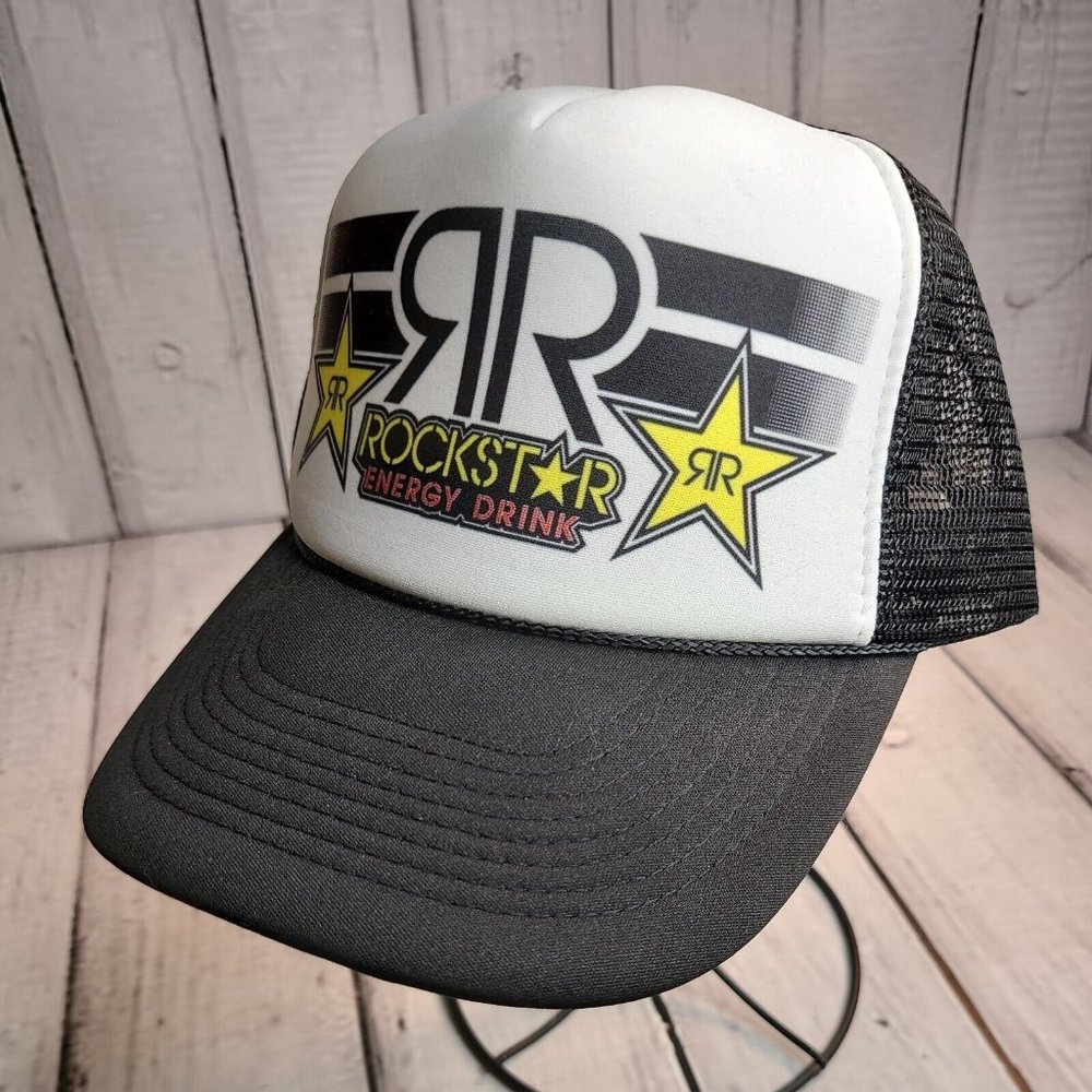 Rockstar Energy Drink Snapback Trucker Hat Gold Stars